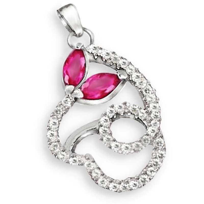 Marquise Shape Pink Red Ruby and White Topaz set in .925 Solid Sterling Silver Dainty Pendant