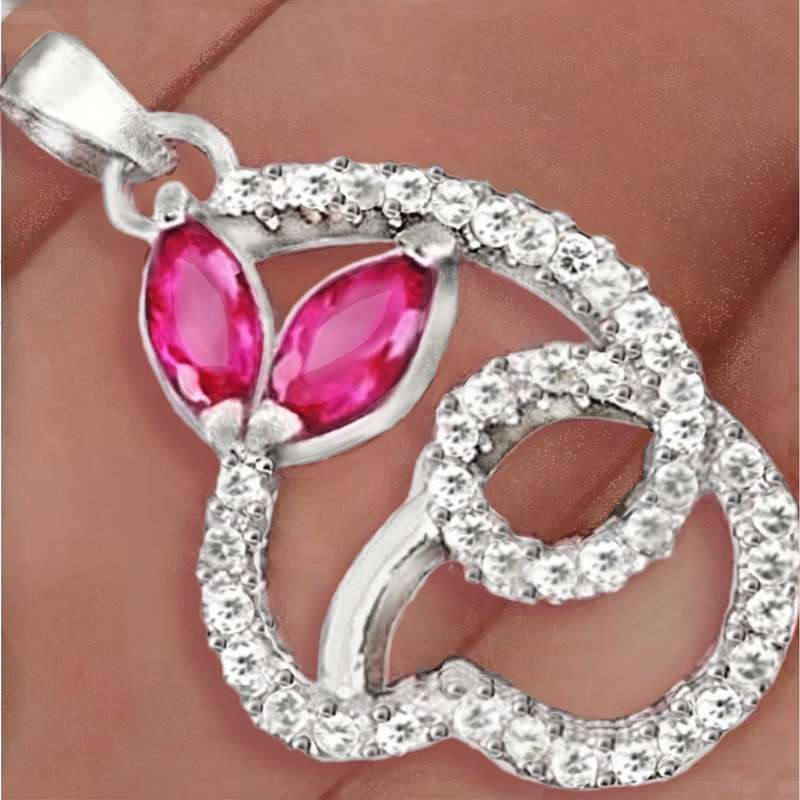 Marquise Shape Pink Red Ruby and White Topaz set in .925 Solid Sterling Silver Dainty Pendant