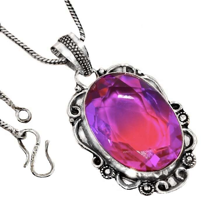 Bi-Colour Tourmaline set in  .925 Sterling Silver Plated Antique Style Handmade Pendant