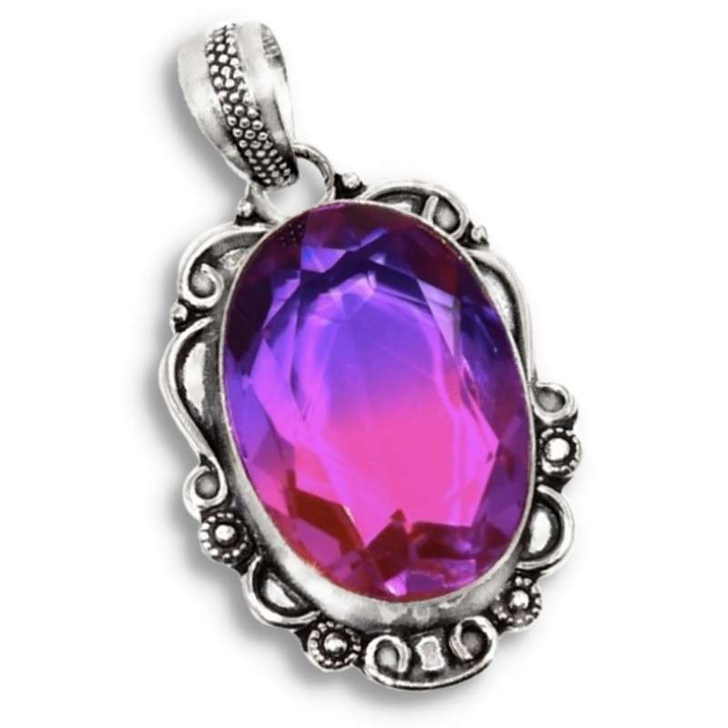 Bi-Colour Tourmaline set in  .925 Sterling Silver Plated Antique Style Handmade Pendant