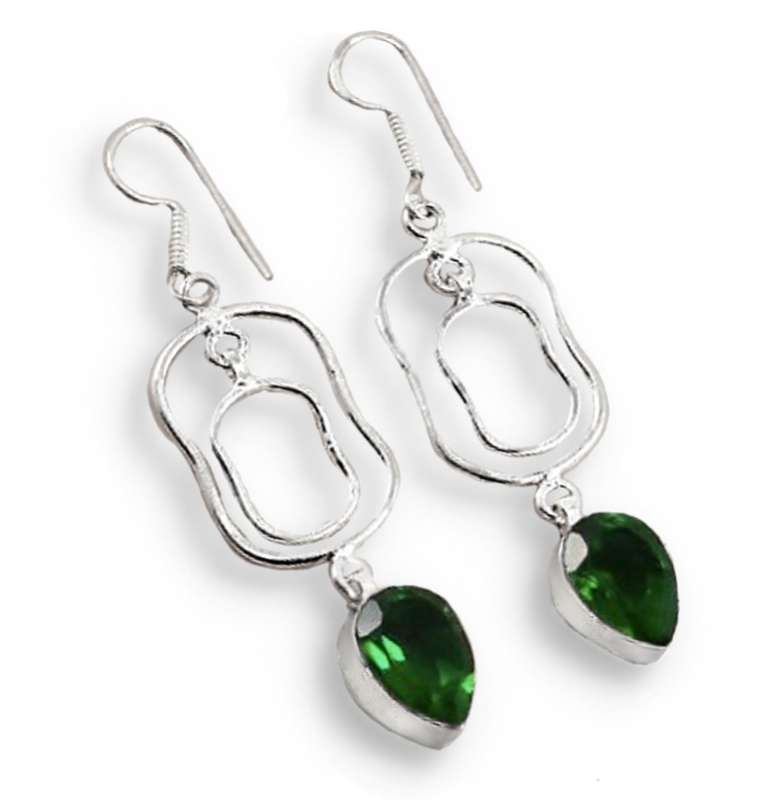 Modern Emerald Quartz Gemstone Pears set in  925 Sterling Silver Plated Handmade Earrings