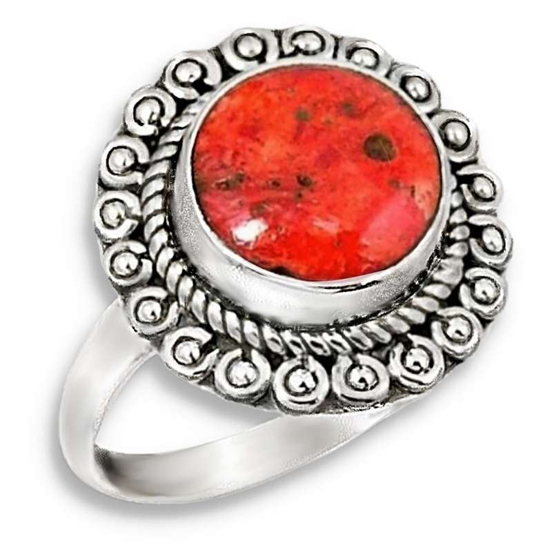Natural Red Sponge Coral set in Solid .925 Sterling Silver Ring Size 8.5