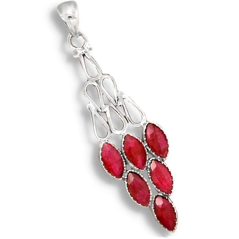 Natural Indian Ruby Marquise Shape Gemstones set in Solid .925 Sterling Silver Pendant