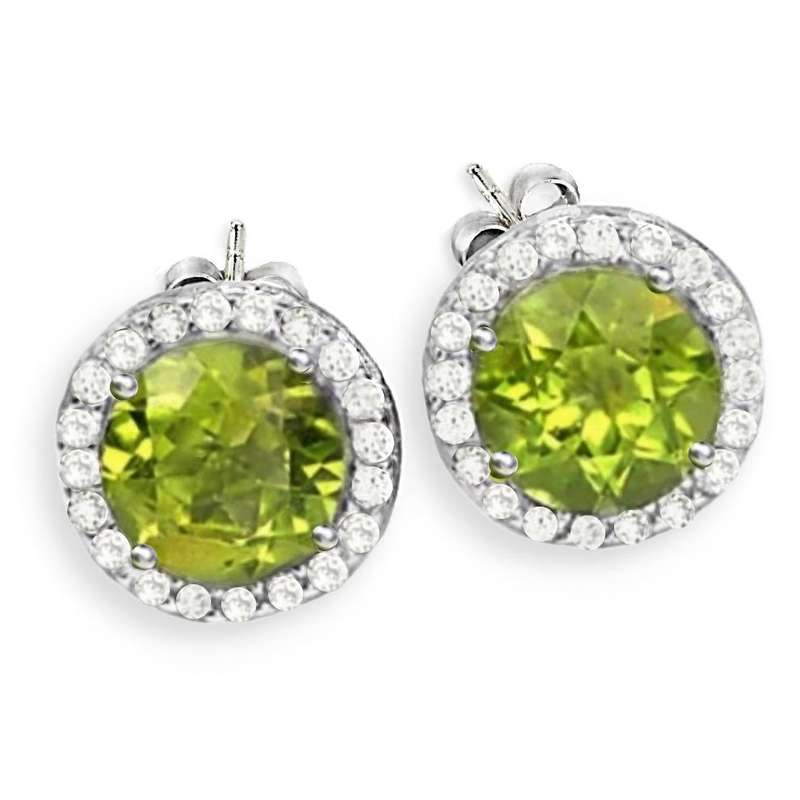 Natural Unheated Round Peridot and White Cubic Zirconia Gemstone set in Solid .925 Sterling Silver E