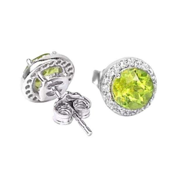 Natural Unheated Round Peridot and White Cubic Zirconia Gemstone set in Solid .925 Sterling Silver E
