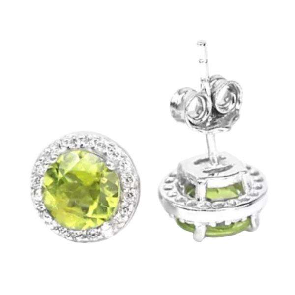 Natural Unheated Round Peridot and White Cubic Zirconia Gemstone set in Solid .925 Sterling Silver E