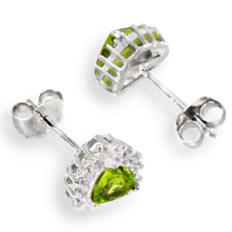 8.55 cts Natural Unheated Peridot, White Cubic Zirconia Solid .925 Sterling Silver Stud Earrings
