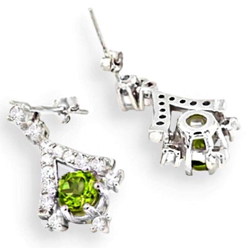 Deluxe Natural Peridot, White Cubic Zirconia Gemstone Solid .925 Sterling Silver Earrings