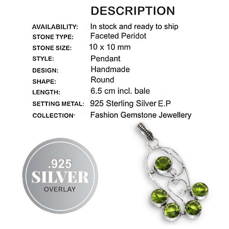 Peridot Round Gemstones set in 925 Sterling Silver Plated Handmade Antique Style  Pendant