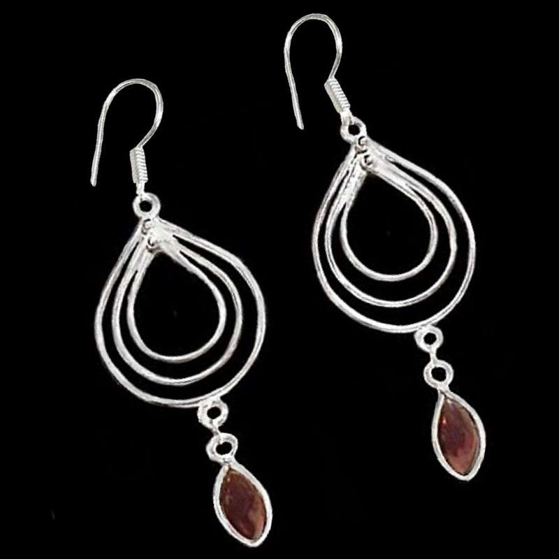 Natural Deep Red Mozambique  set in Solid .925 Sterling Silver Modern Drop Dangle Earrings