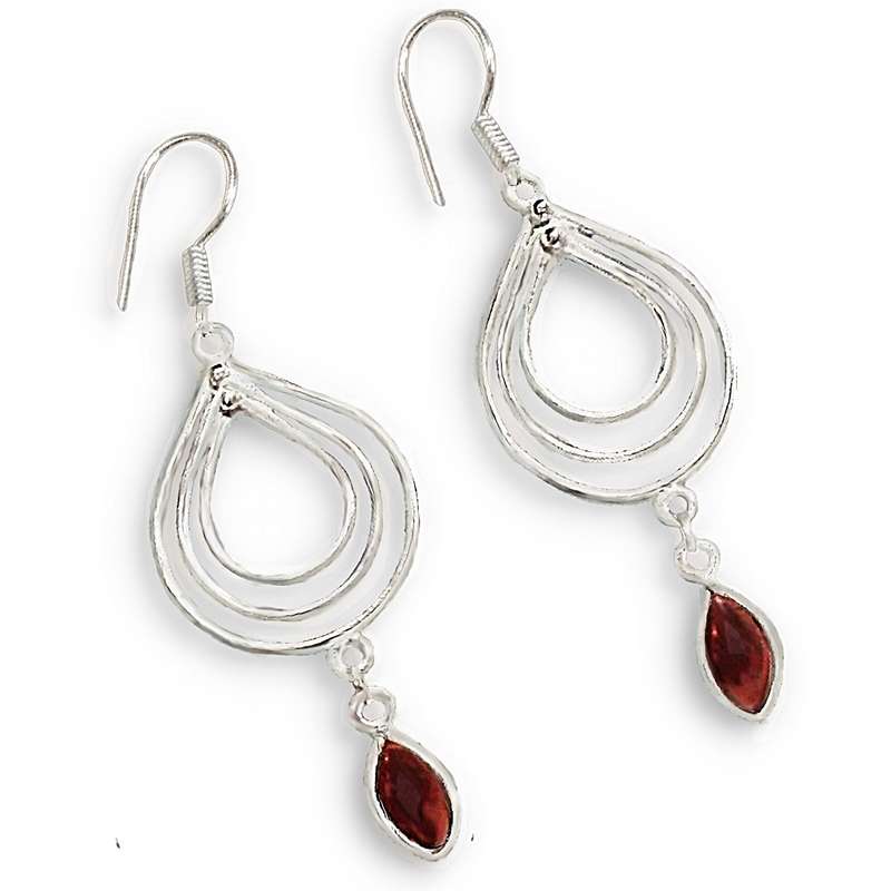 Natural Deep Red Mozambique  set in Solid .925 Sterling Silver Modern Drop Dangle Earrings