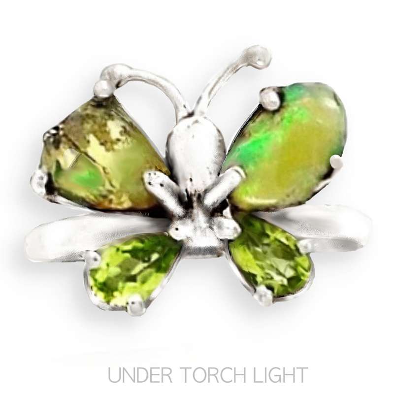Natural Ethiopian Fire Opal Rough and Peridot Gemstone Pears set in Solid .925 Sterling Silver Size