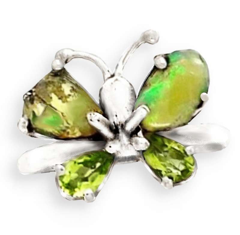 Natural Ethiopian Fire Opal Rough and Peridot Gemstone Pears set in Solid .925 Sterling Silver Size