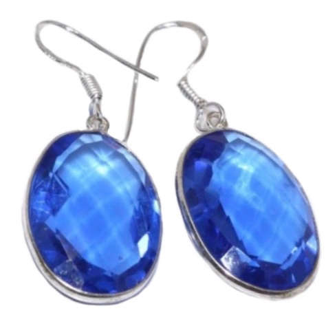 Faceted Blue Quartz e Ovals set in 925 Sterling Silver Plated Handmade Earrings