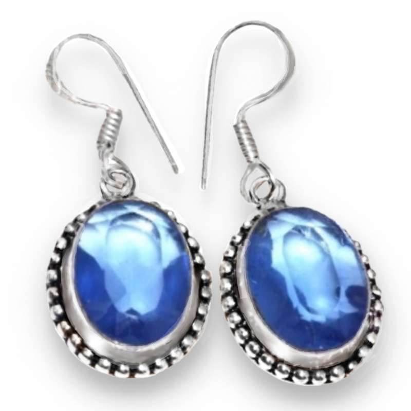 Sweet Blue Quartz Ovals  set in 925 Sterling Silver Plated Drop Dangle Earrings