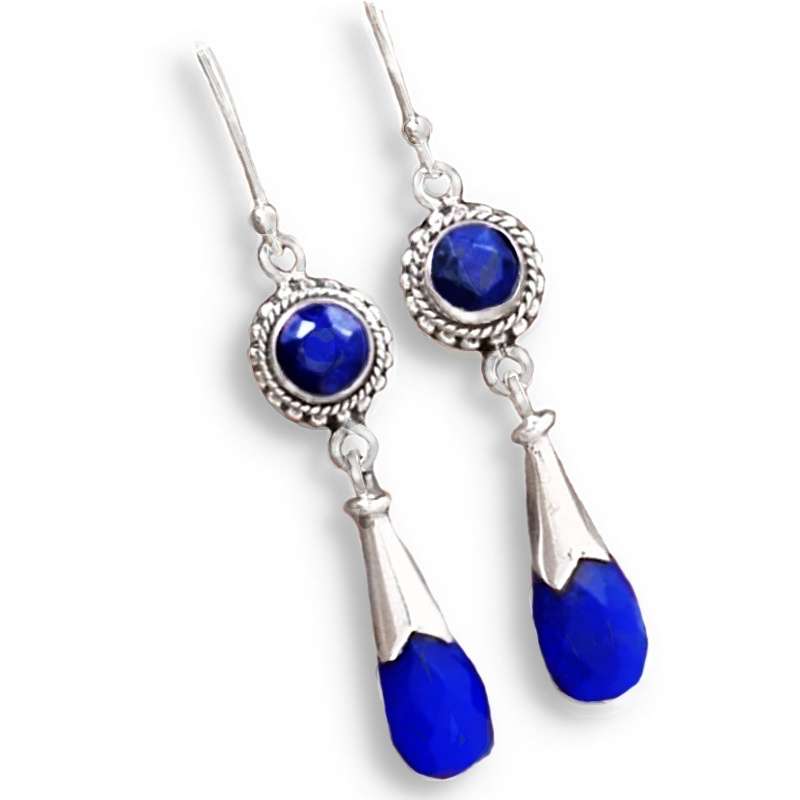 Natural Indian Sapphire Gemstone set in Solid .925 Sterling Silver Dainty Antique Style Earrings