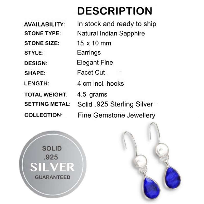 Natural Indian Sapphire Quartz Gemstone Solid .925 Sterling Silver Dainty Earrings