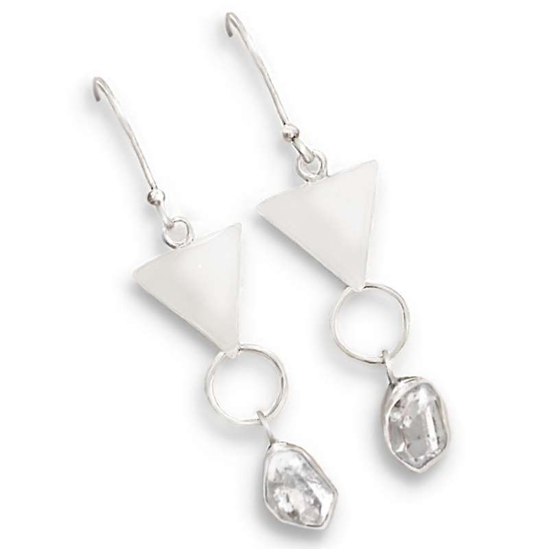 Trendy Natural Herkimer set in Solid Sterling Silver Dangling Earrings