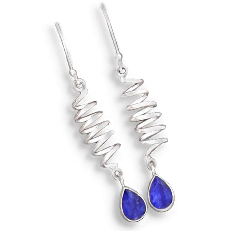 Quirky Natural Indian Sapphire Quartz Gemstone Solid .925 Sterling Silver Earrings