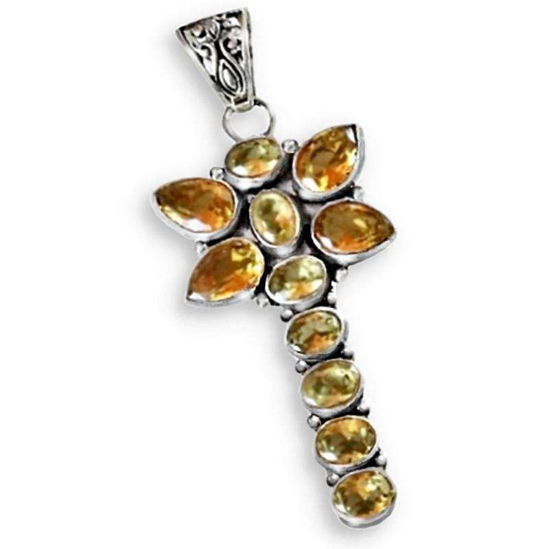 Golden Citrine  Mixed Shape Gemstones Dragonfly set in .925 Sterling Silver Plated Handmade Pendant