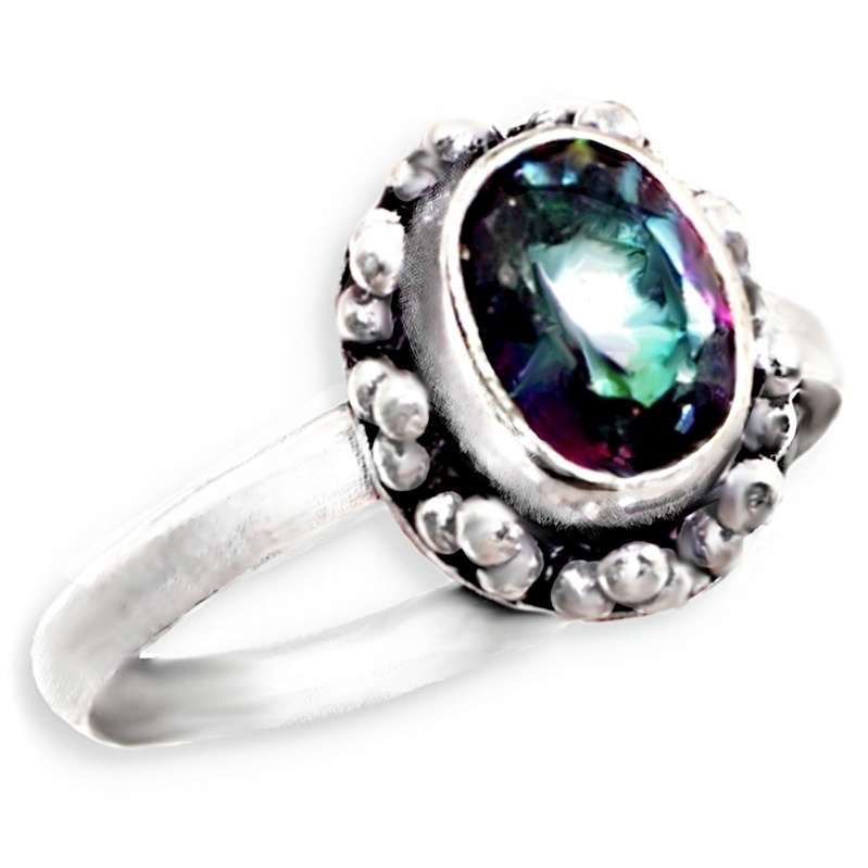 Dainty Mystic Rainbow Topaz Oval set in .925 Sterling Silver Plated Ring Size 8 or Q