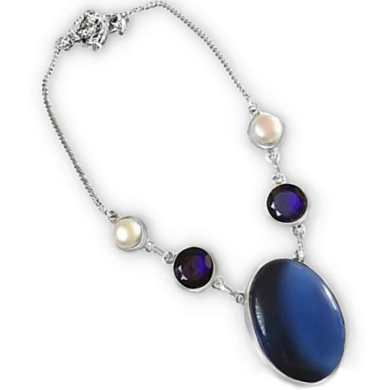 Captivating Blue Quartz and Chalcedony Gemstone set in .925 Sterling Silver Handmade Bracelet