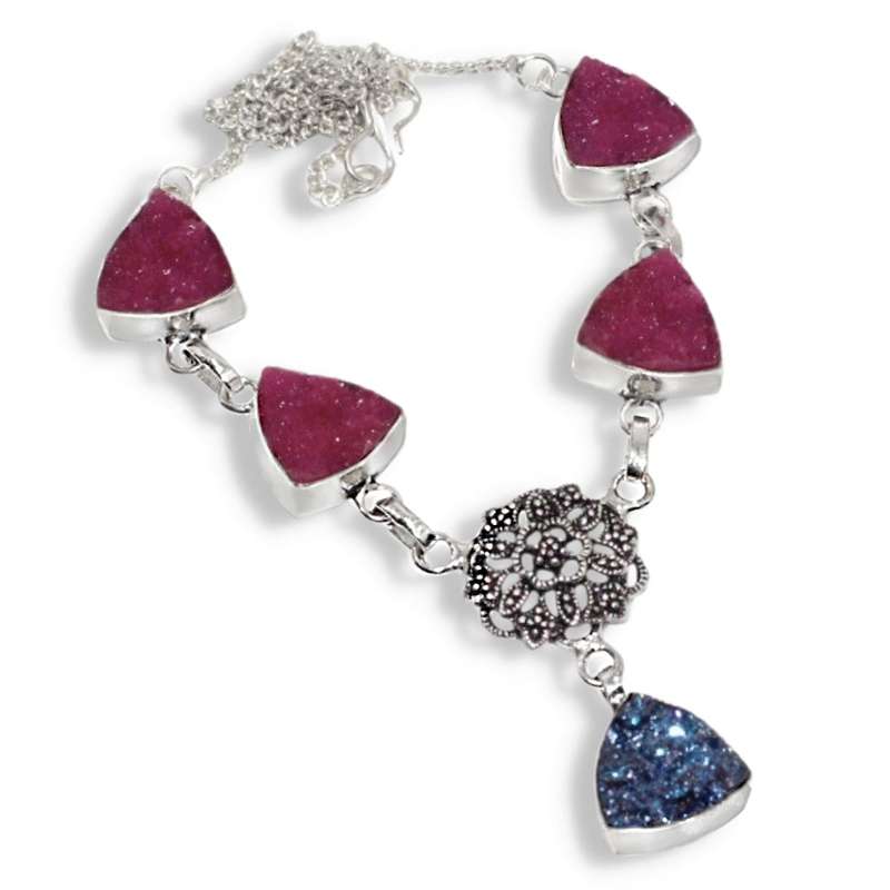 Handmade Titanium Druzy Set In .925 Sterling Silver Plated Antique Style Necklace