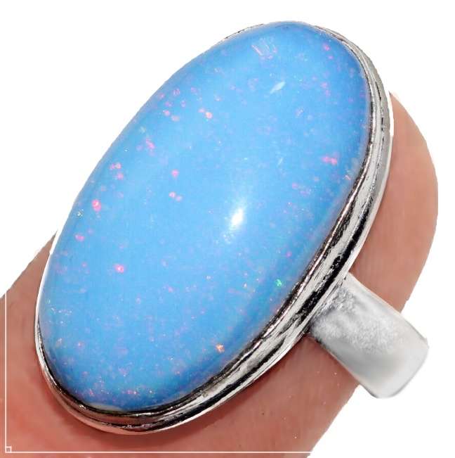 Fire Opal Triplet Oval Gemstone set in .925 Sterling Silver Plated Handmade Ring Size US 8 /Q