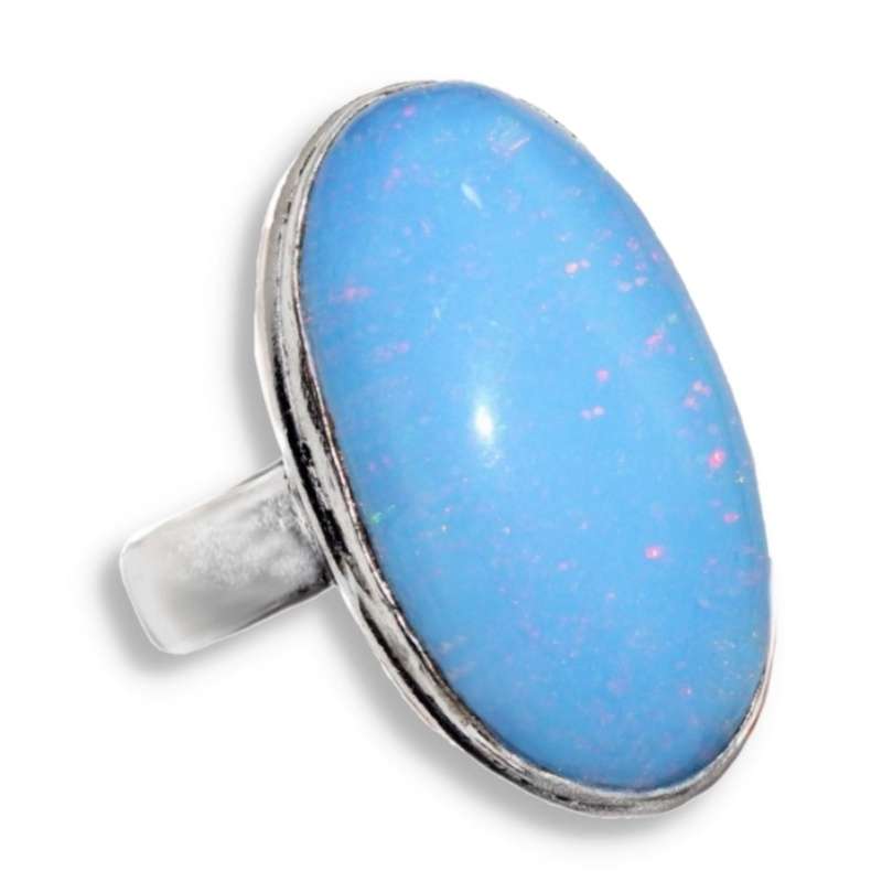 Fire Opal Triplet Oval Gemstone set in .925 Sterling Silver Plated Handmade Ring Size US 8 /Q