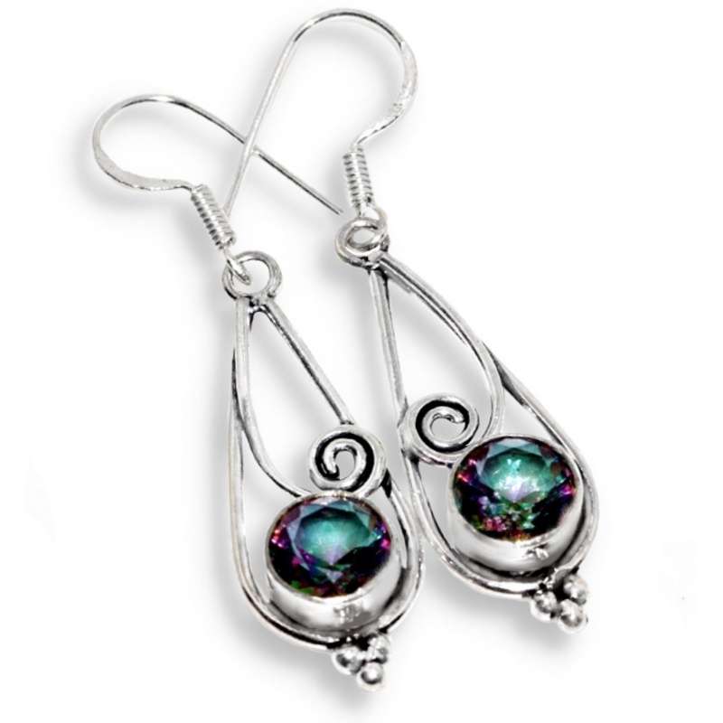 Indonesian Bali - Java Mystic Rainbow Topaz set in .925 Sterling Silver Handmade Earrings