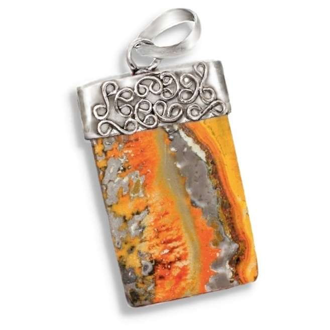 Natural Bumble Bee Jasper Gemstone set in .925 Sterling Silver Plated Handmade Pendant