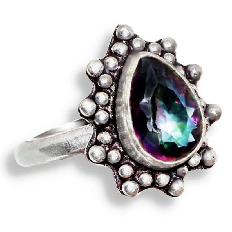 Dainty Mystic Rainbow Topaz Pear Shape set in.925 Sterling Silver Plated Handmade Ring Size 5.5 or L