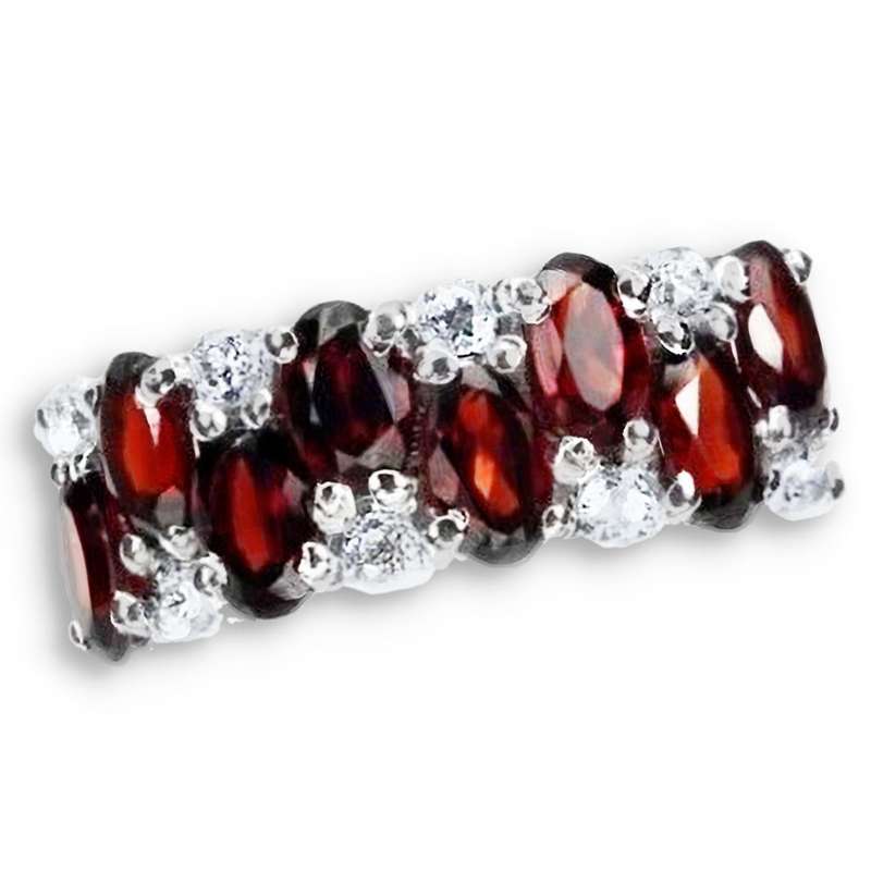 17.01 Ct Natural Mozambique Garnets White CZ in Solid 925 Sterling Silver Ring Size US 7/O