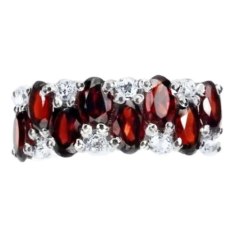 17.01 Ct Natural Mozambique Garnets White CZ in Solid 925 Sterling Silver Ring Size US 7/O