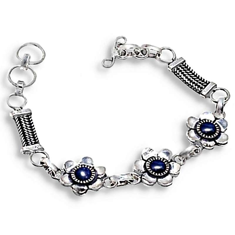 Pretty Purple Sandstone Florals set in  .925 Sterling Silver Plated Handmade Bracelet