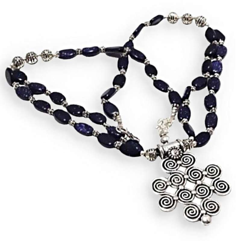 Purple Sandstone Antique Cross 925 Sterling Silver Plated Handmade Necklace
