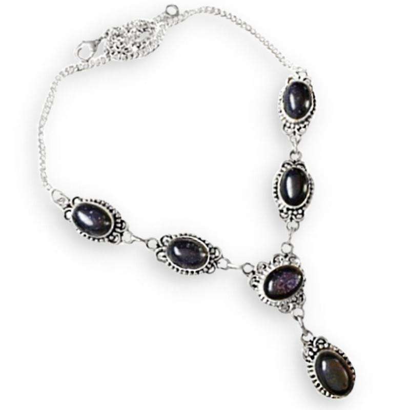 Purple Sandstone Ovals set in 925 Sterling Silver Plated Handmade Necklace