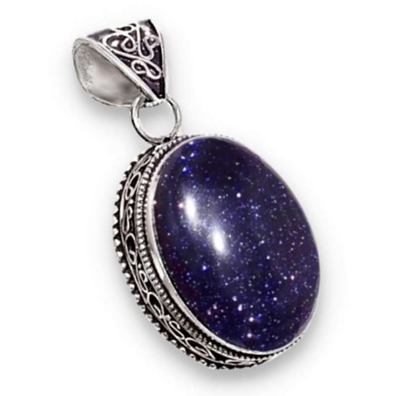 Antique Style Purple Sandstone Oval set in 925 Sterling Silver Handmade Pendant