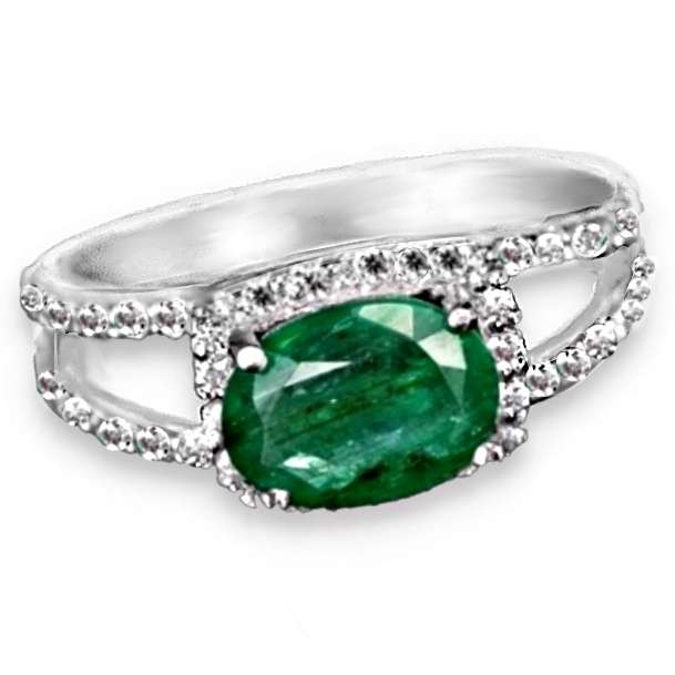 25.80ct Natural Colombian Emerald, Cubic Zirconia set in Solid .925 S/Silver White Gold sz 6.75