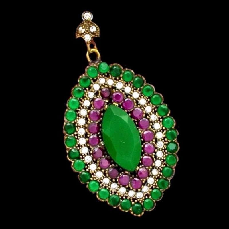 Istanbul -Two Tone Turkish Natural Indian Ruby, Emerald Set in Solid  .925 Sterling Silver Pendant