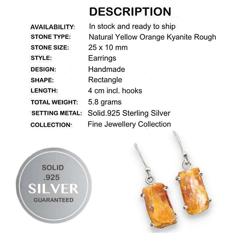 Natural Yellow Orange Kyanite Rough set in Solid .925 Sterling Silver Dainty Earrings
