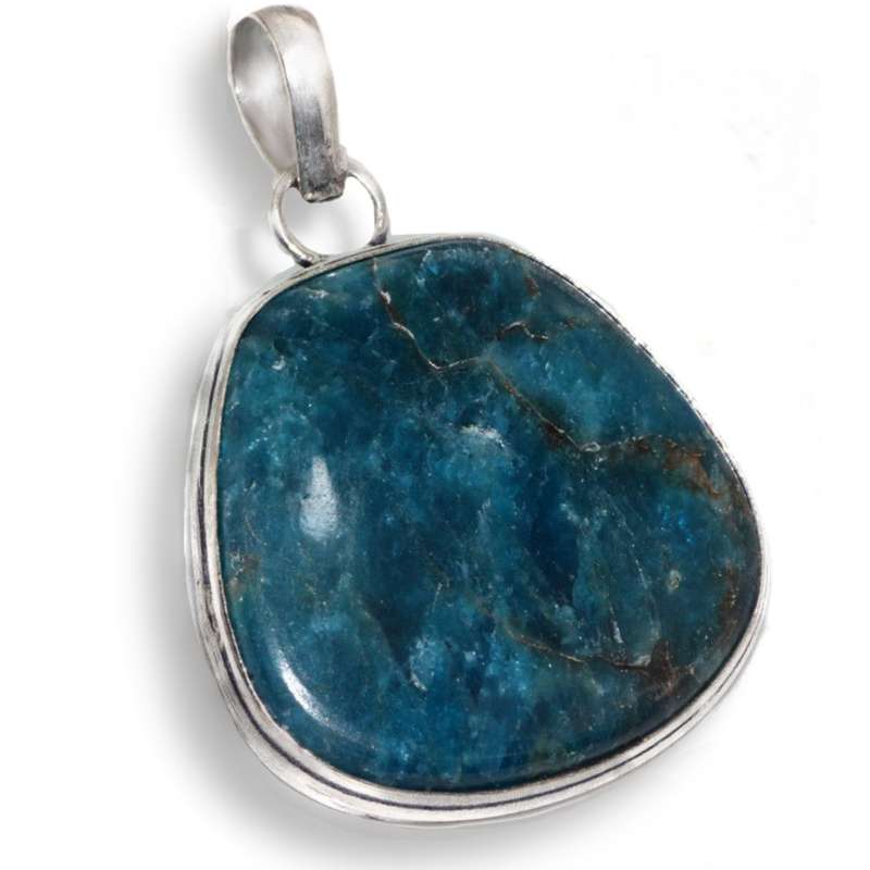 Natural Blue Green Apatite Geometric Gemstone set in .925 Sterling Silver Plated Handmade Pendant