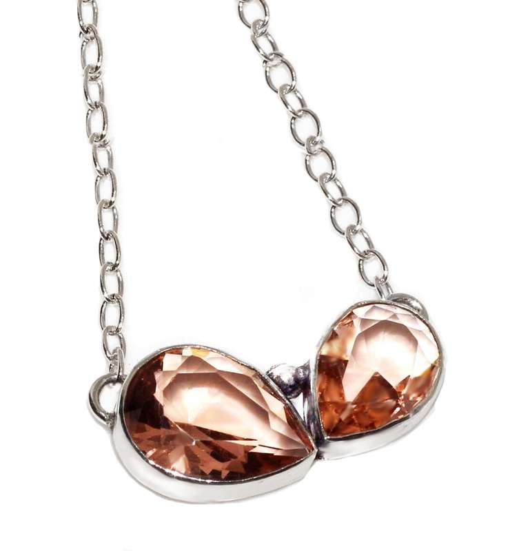 Dainty Morganite Pears Gemstone .925 Sterling Silver Plated Handmade Necklace