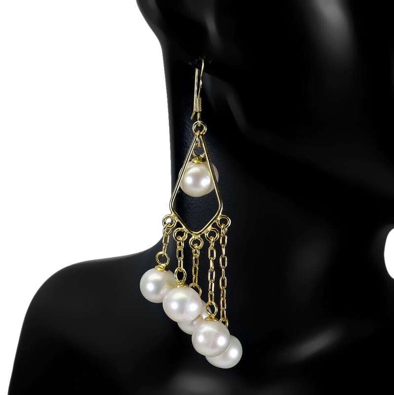 Deluxe Creamy White Baroque Pearl set in Solid .925 Sterling Silver 14K Yellow Gold Earrings