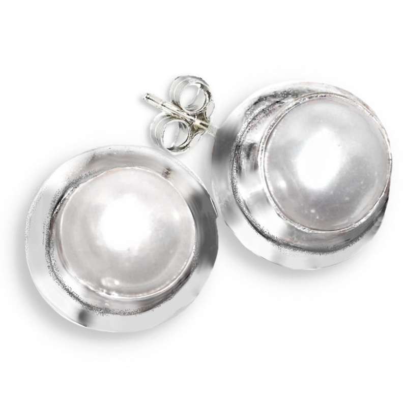Dainty Handmade White  River Pearl set in .925 Sterling Silver Plated Handmade Stud Earrings