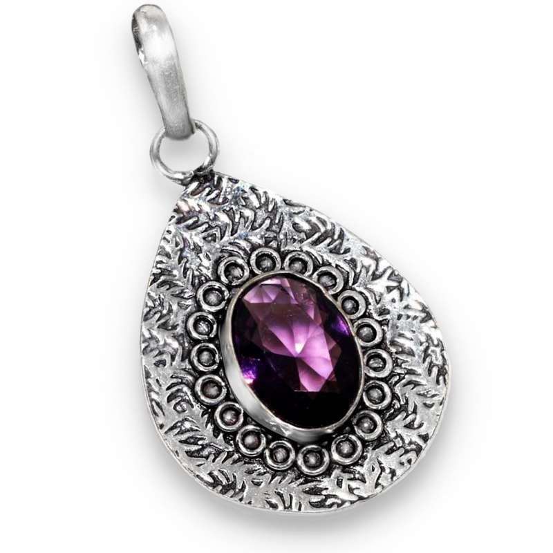 Victorian Style Purple Amethyst Oval set in 925 Sterling Silver Plated Handmade Pendant