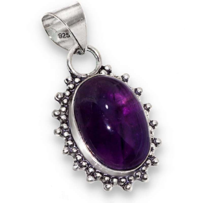 Antique Style Purple Amethyst Oval Gemstone in 925 Sterling Silver Plated Handmade Pendant