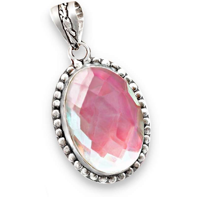 Handmade Aqua Pink Fire Topaz Genuine .925 Sterling Silver Plated Pendant