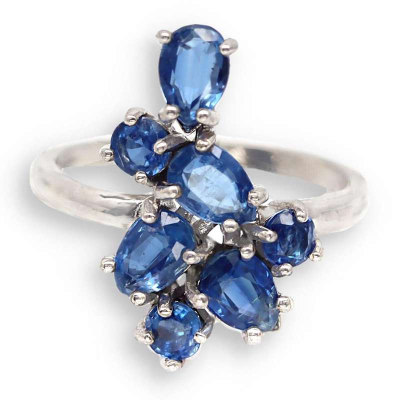 Deluxe Natural Kyanite Mixed Shapes set in Solid .925 Sterling Silver 14K W/Gold Ring Size 7 / O