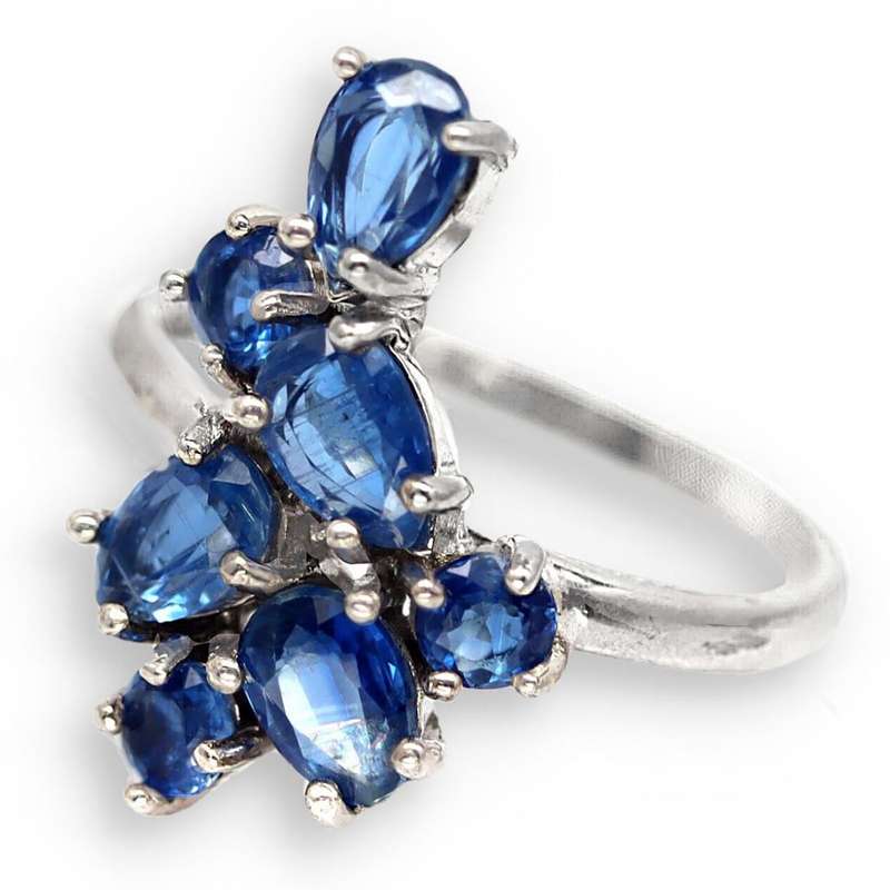 Deluxe Natural Kyanite Mixed Shapes set in Solid .925 Sterling Silver 14K W/Gold Ring Size 7 / O
